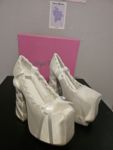 White satin lace platform - lace-up,